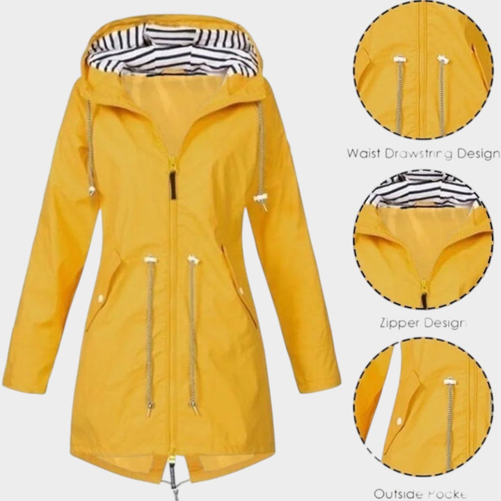 Women's Trench Coat Waterproof Hooded Zip Front
