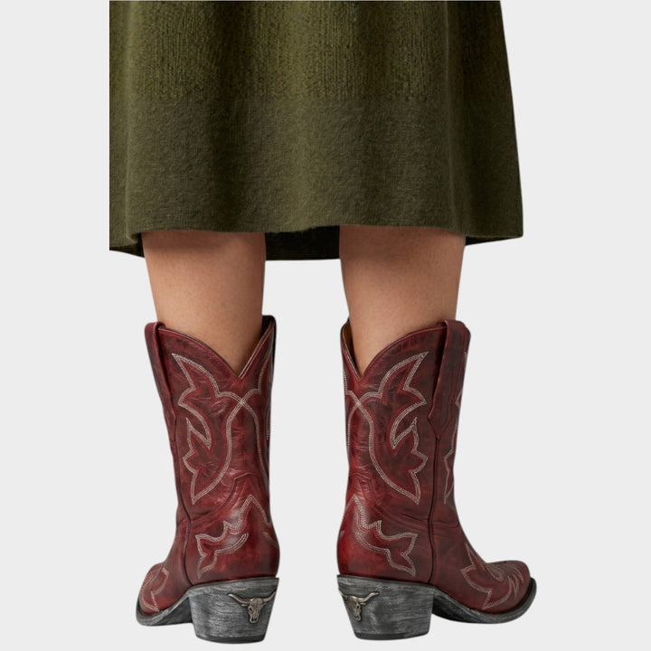 Embroidered Leather Western Mid-Calf Cowboy Boots