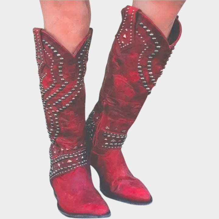 Western Studded Knee High Cowboy Boots