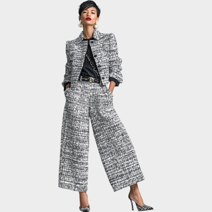 Women's Wide Leg Tweed Two-Piece Suit Set