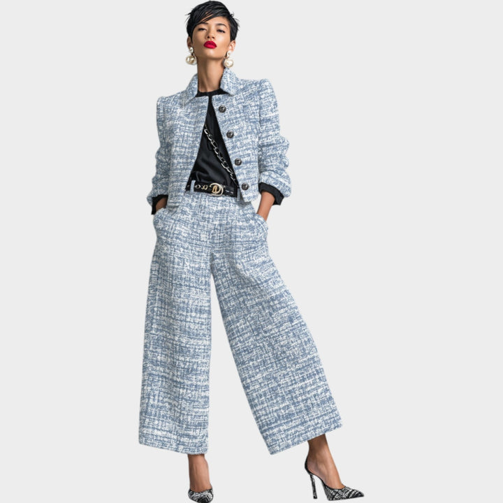 Women's Wide Leg Tweed Two-Piece Suit Set