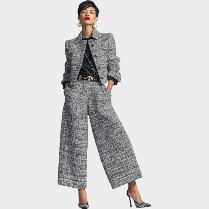 Women's Wide Leg Tweed Two-Piece Suit Set