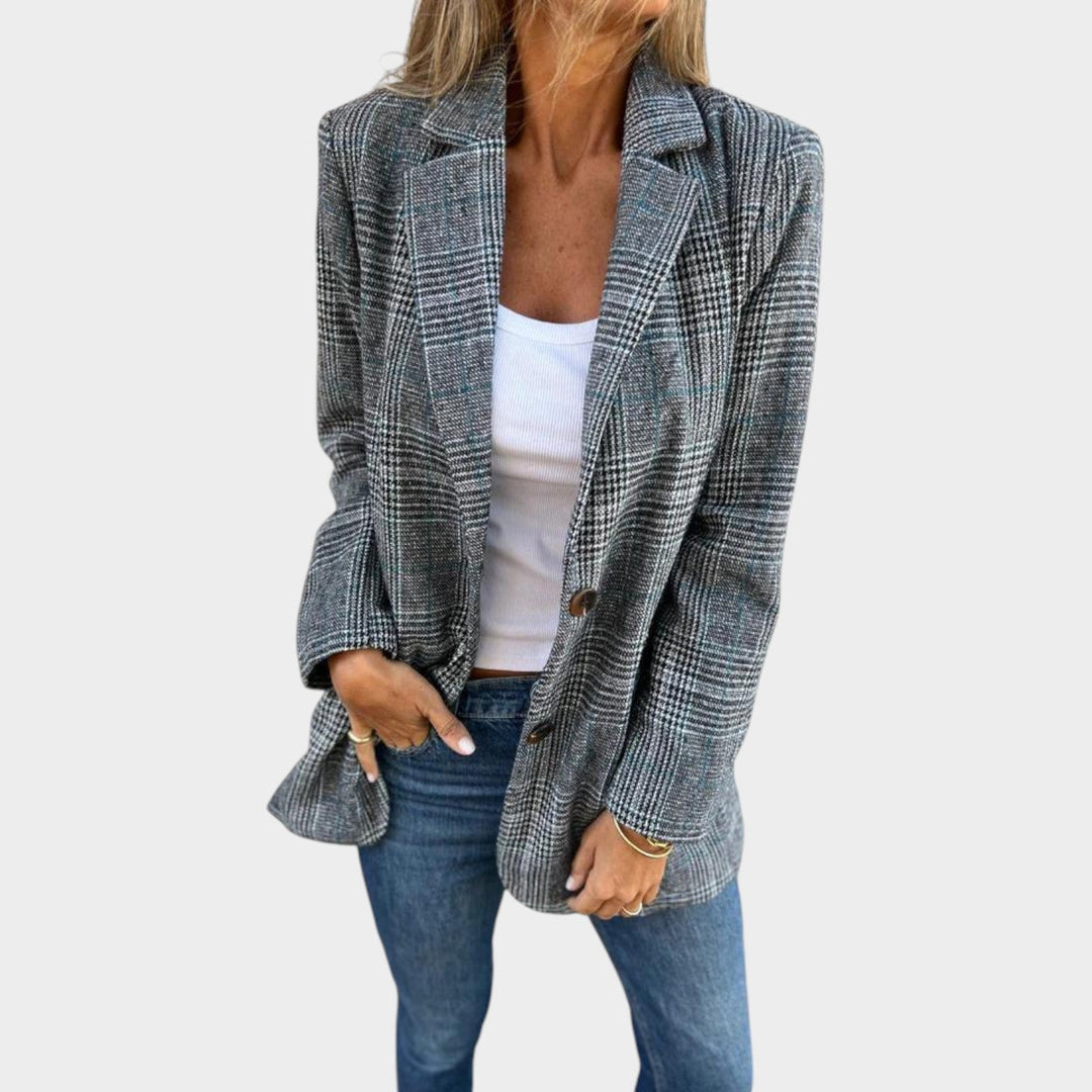 Women's Casual Plaid Lapel Collar Blazer