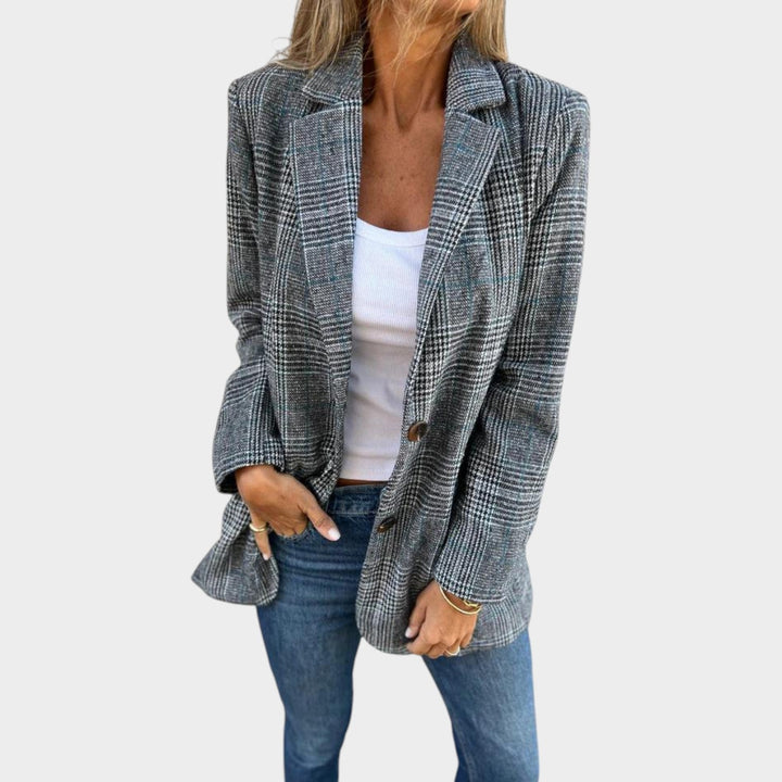 Women's Casual Plaid Lapel Collar Blazer
