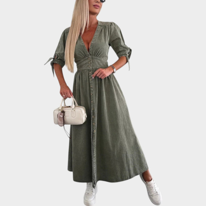 Button-Front Midi Dress