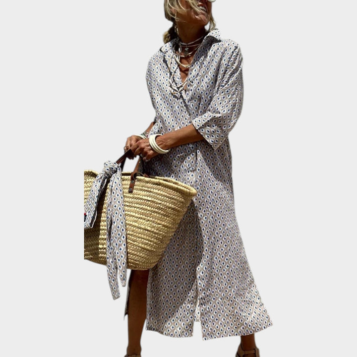 Bohemian Printed Midi Shirt Dress