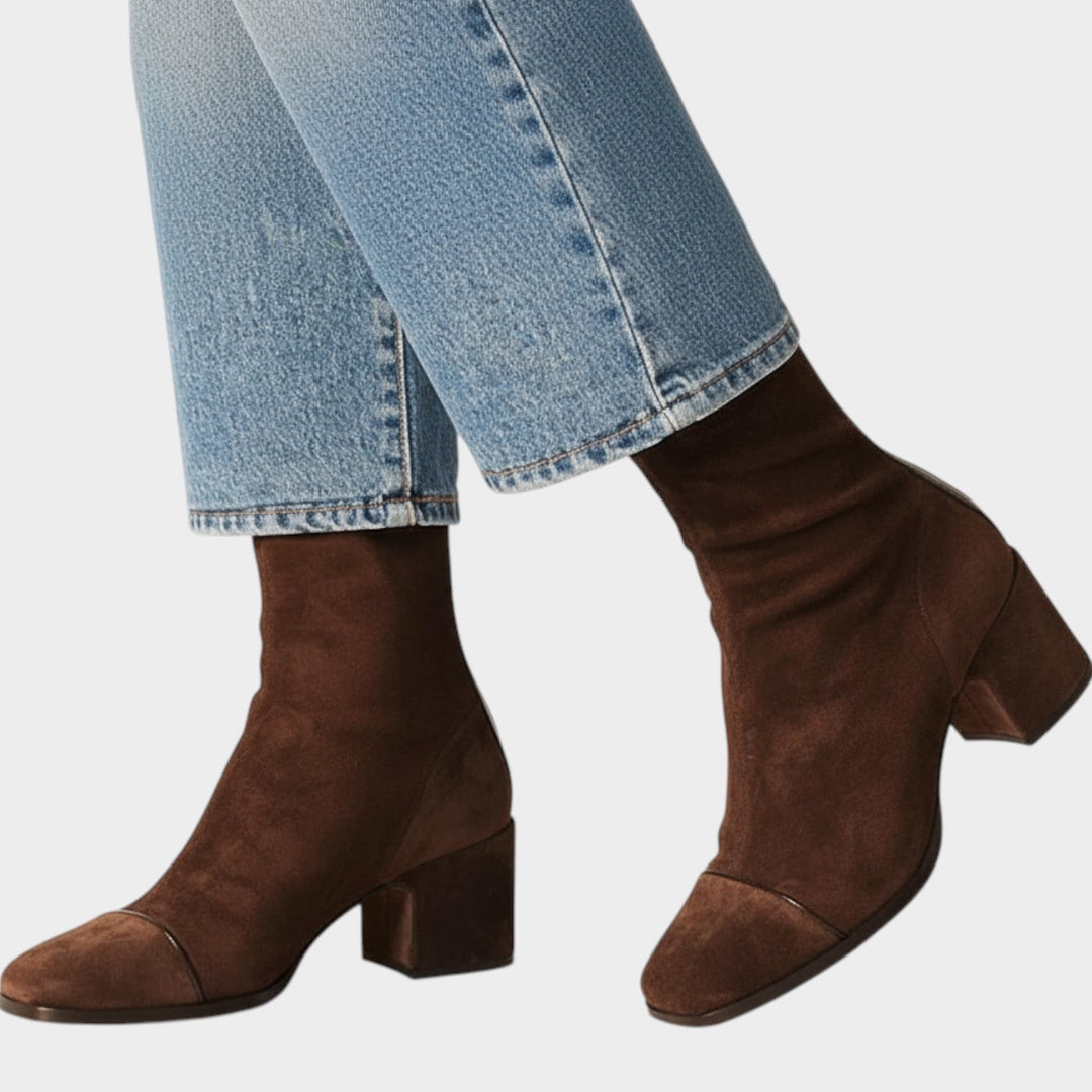 Women's Suede Ankle Boots Block Heel Square Toe