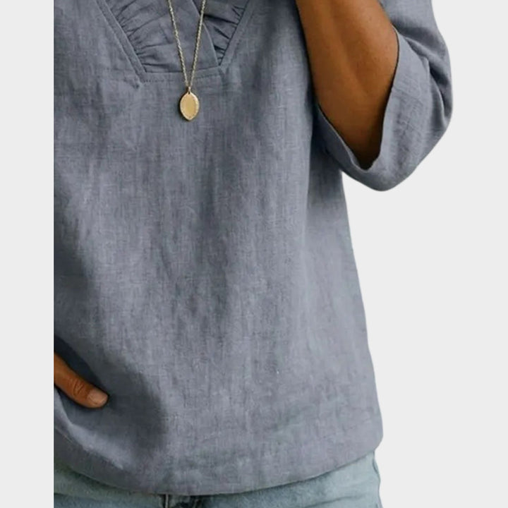 Ruffle Trim V-Neck Blouse