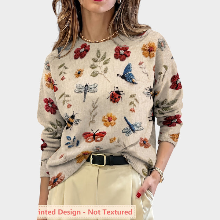 Women’s Knit Sweater Floral Print Crew Neck Long Sleeve
