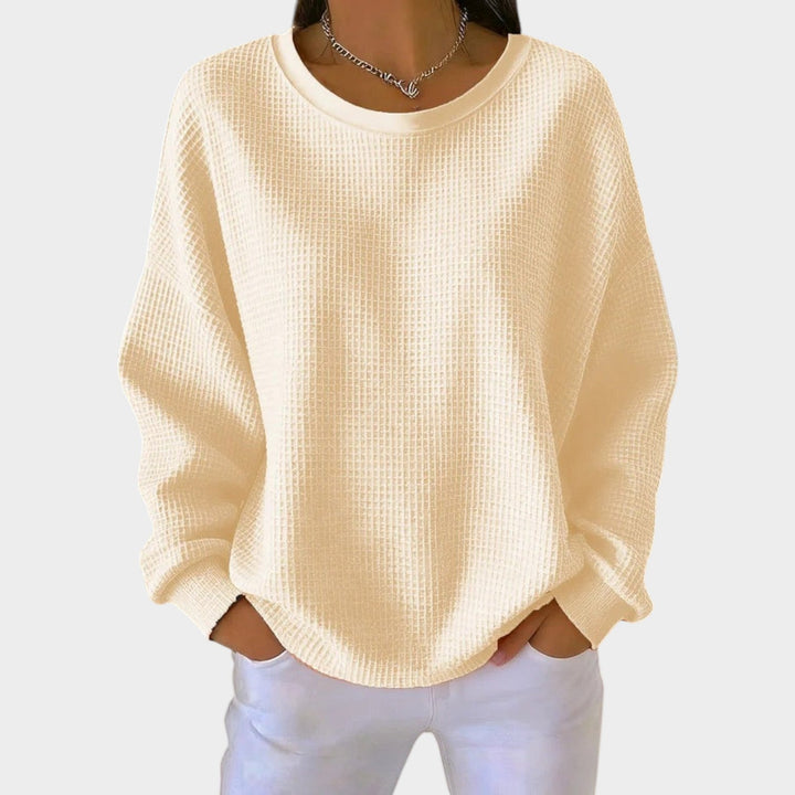Women's Knit Sweater Round Neck Textured Long Sleeve