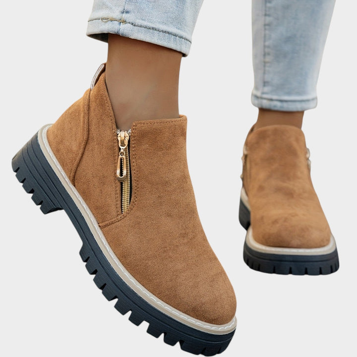 Women's Ankle Boots Double Zipper Thick Sole Solid Color