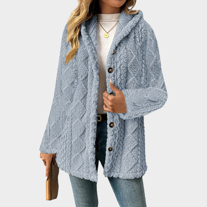 Women’s Fleece Jacket Casual Knit Hooded Button Up