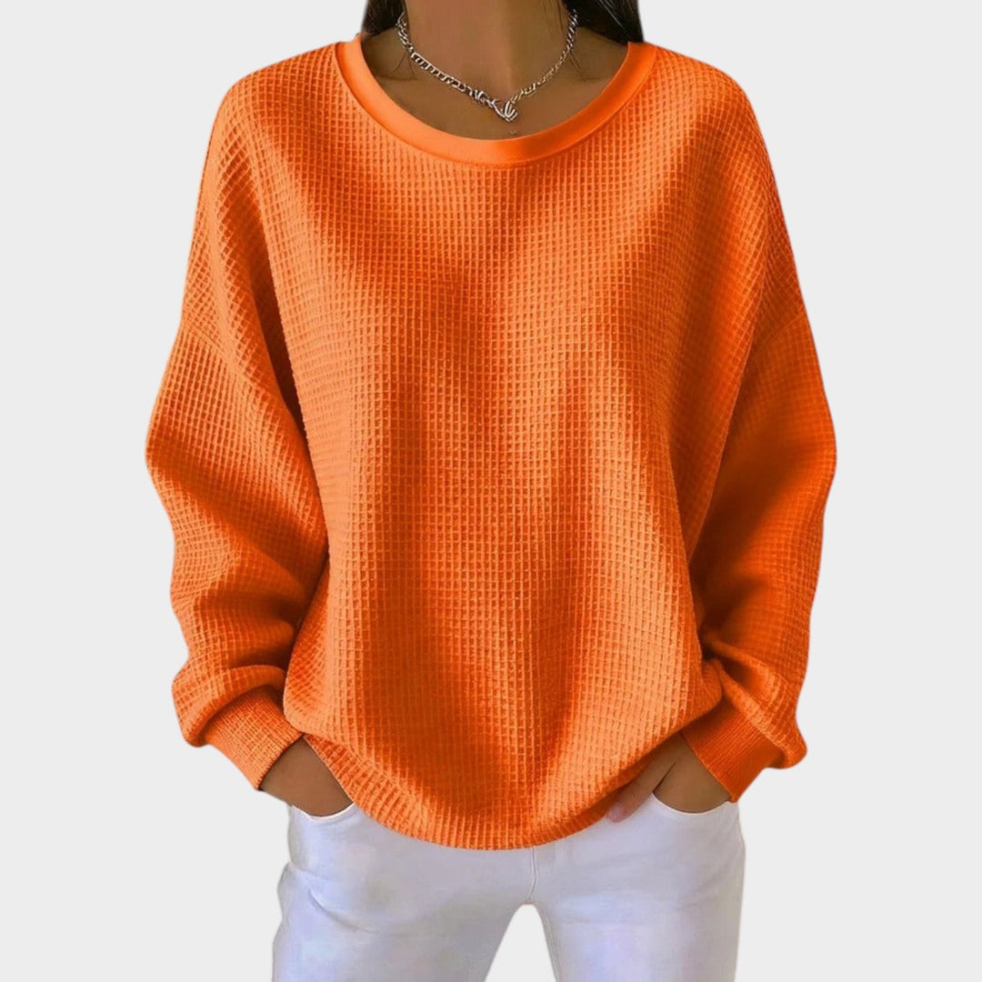 Women's Knit Sweater Round Neck Textured Long Sleeve