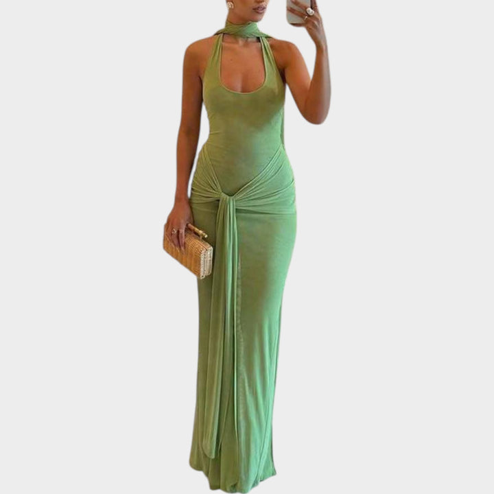 Halter Neck Draped Maxi Dress