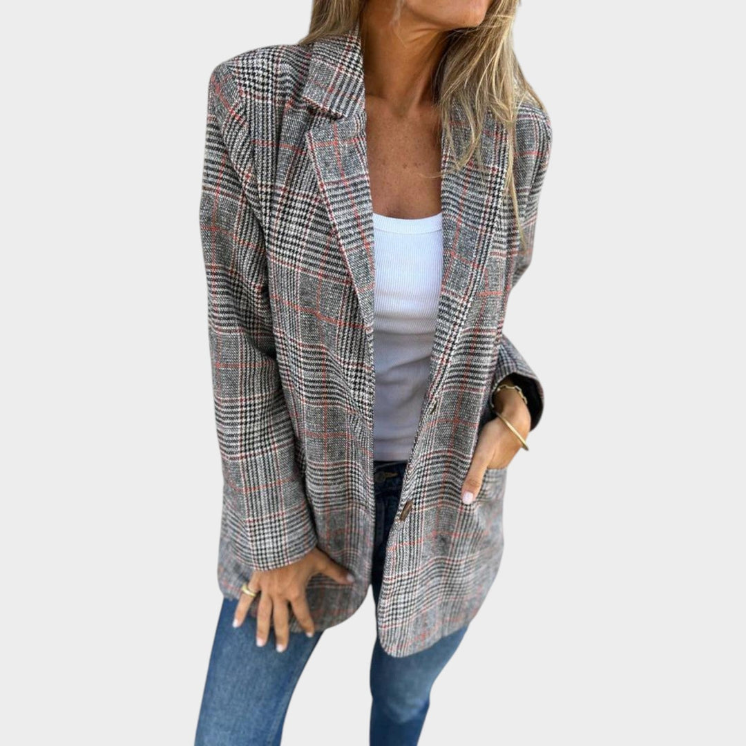 Women's Casual Plaid Lapel Collar Blazer
