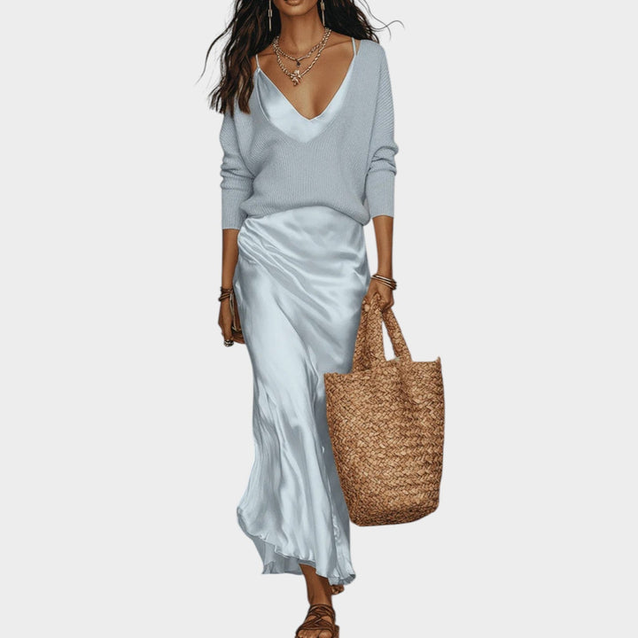 Sophisticated Knit and Satin Skirt Set