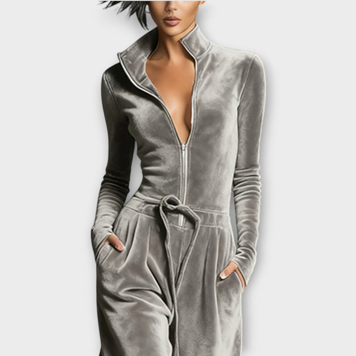 Velour Zip-Up Lounge Jumpsuit