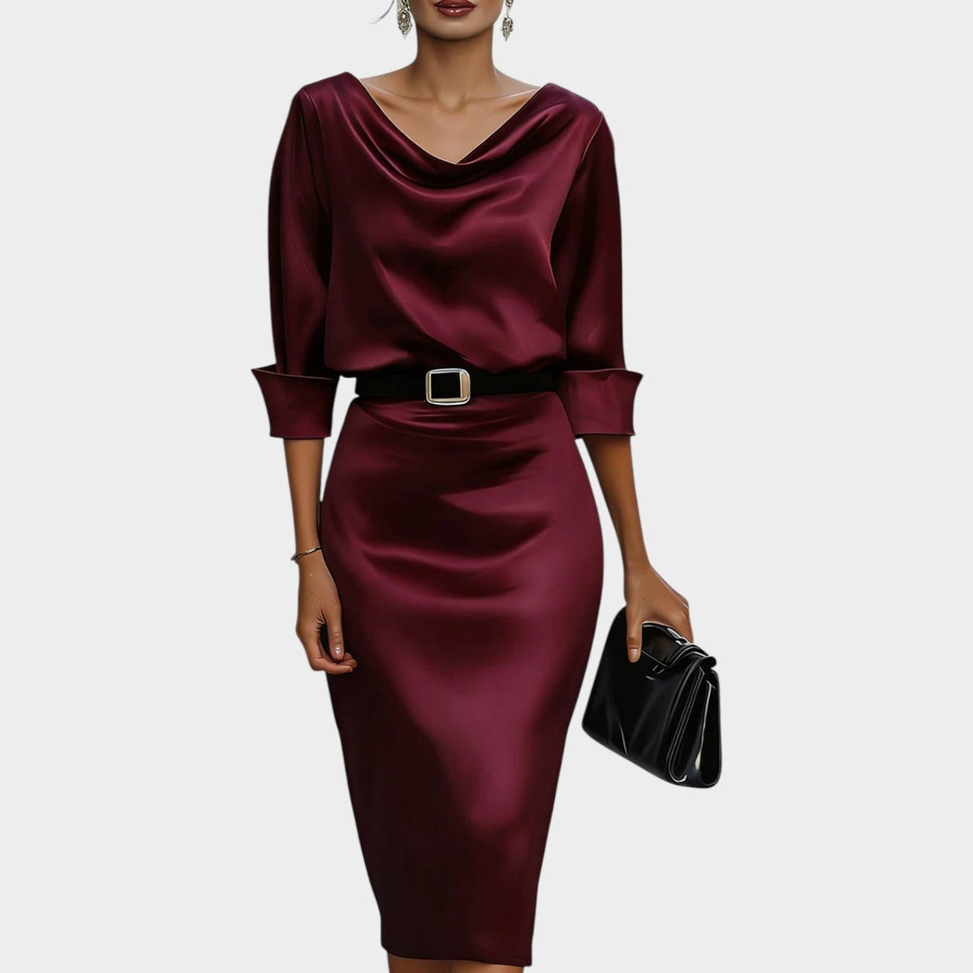 Luxe Satin Belted Midi Dress