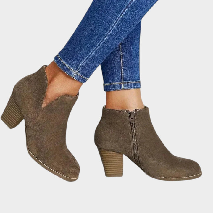 Women's Suede Ankle Boots Block Heel Side Zip