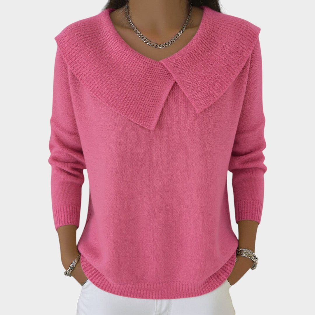 Women's Collared Knit Sweater Oversized Long Sleeve