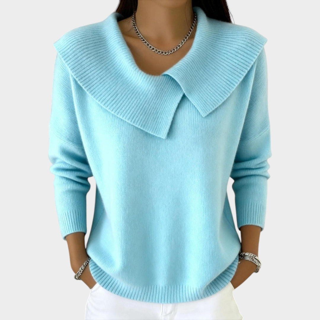 Women's Collared Knit Sweater Oversized Long Sleeve