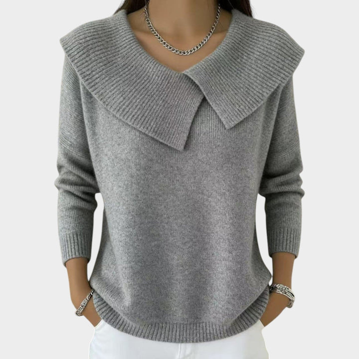 Women's Collared Knit Sweater Oversized Long Sleeve