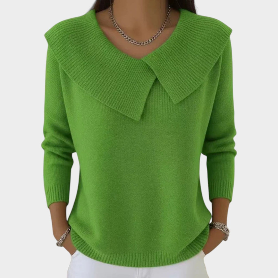 Women's Collared Knit Sweater Oversized Long Sleeve