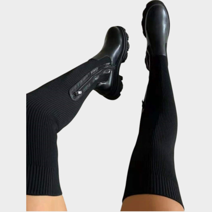 Over the Knee Ribbed Knit Chunky Sole Boots