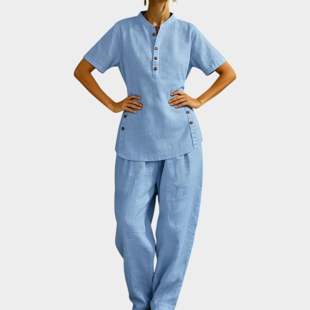 Chic Button-Detail Linen Set