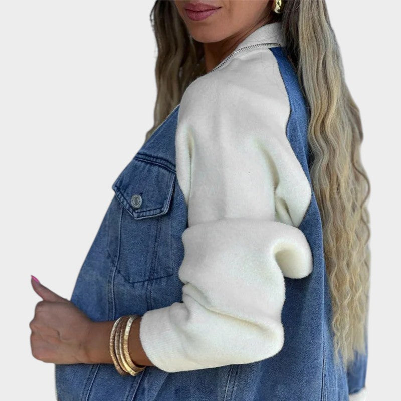 Casual Contrast Zip Denim Jacket