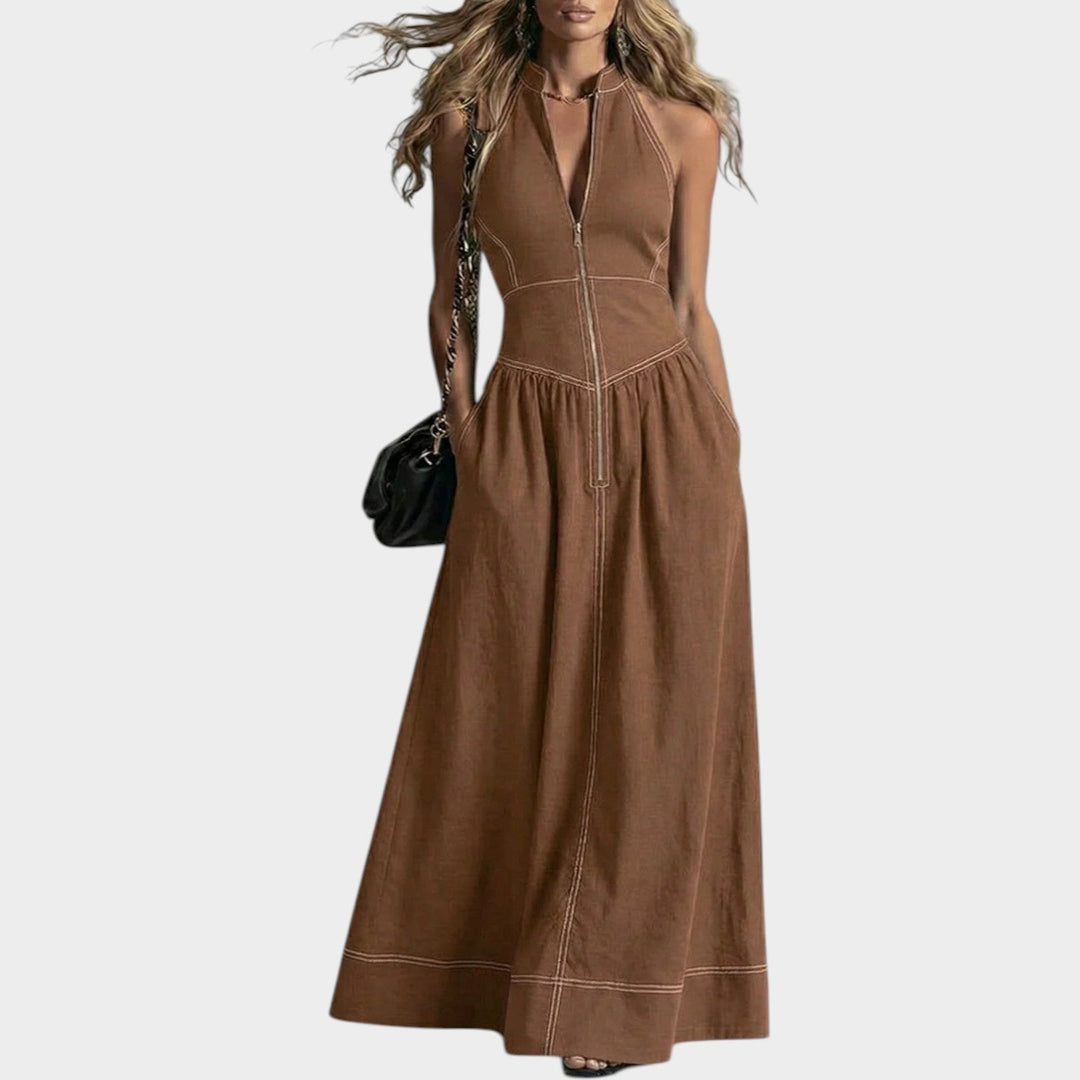 Sleeveless Zip-Front Maxi Dress