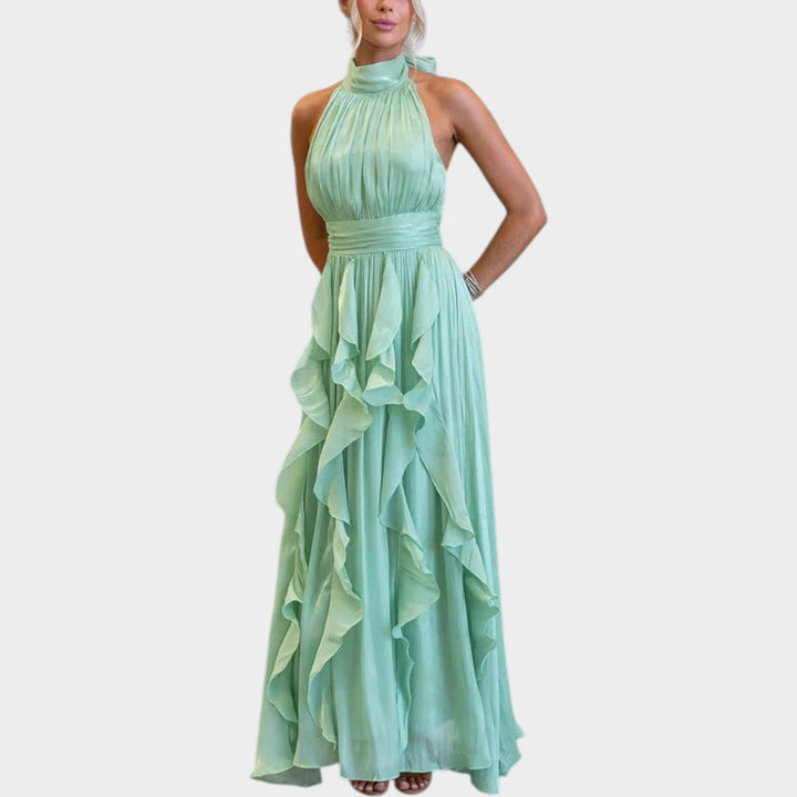 Elegant Ruffle Halter Maxi Dress