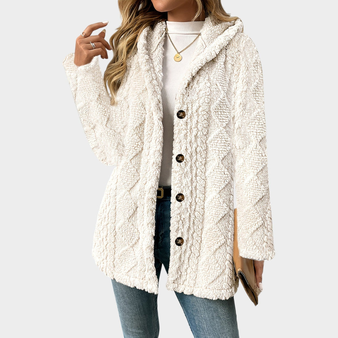 Women’s Fleece Jacket Casual Knit Hooded Button Up