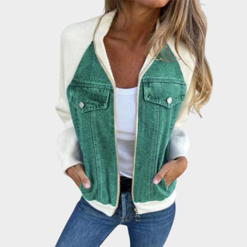 Casual Contrast Zip Denim Jacket