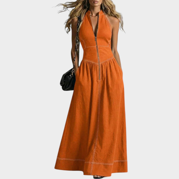 Sleeveless Zip-Front Maxi Dress
