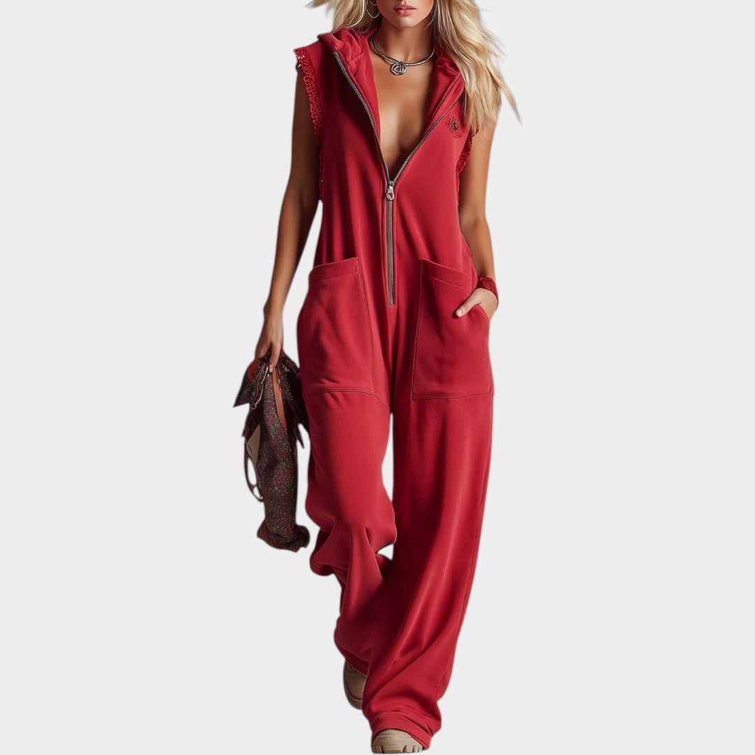 Casual Zip-Up Hooded Jumpsuit