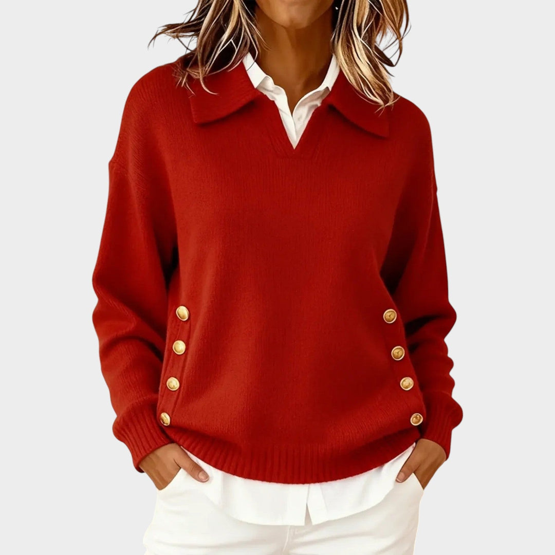 Women's Polo Knit Sweater Casual Button Detail