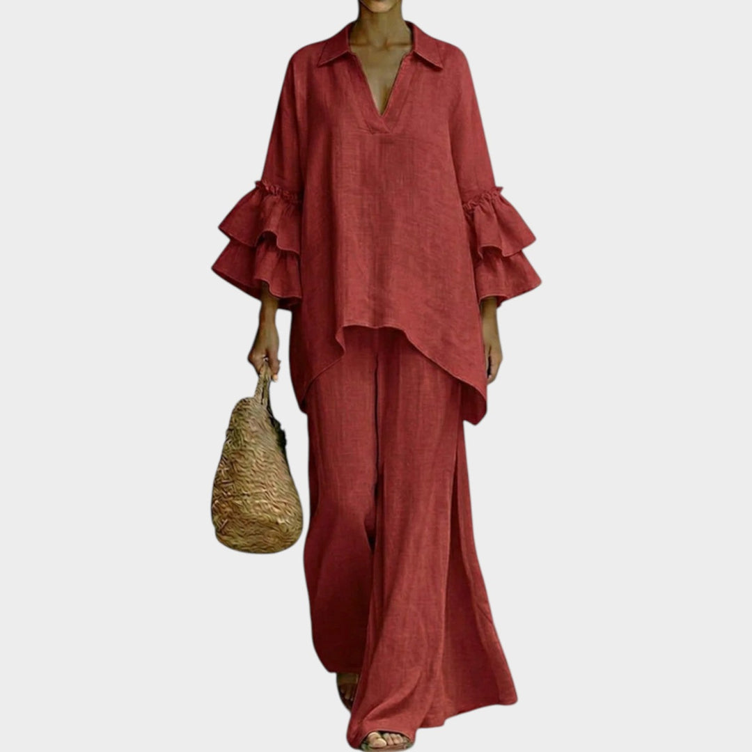 Ruffled Sleeve Two-Piece Set