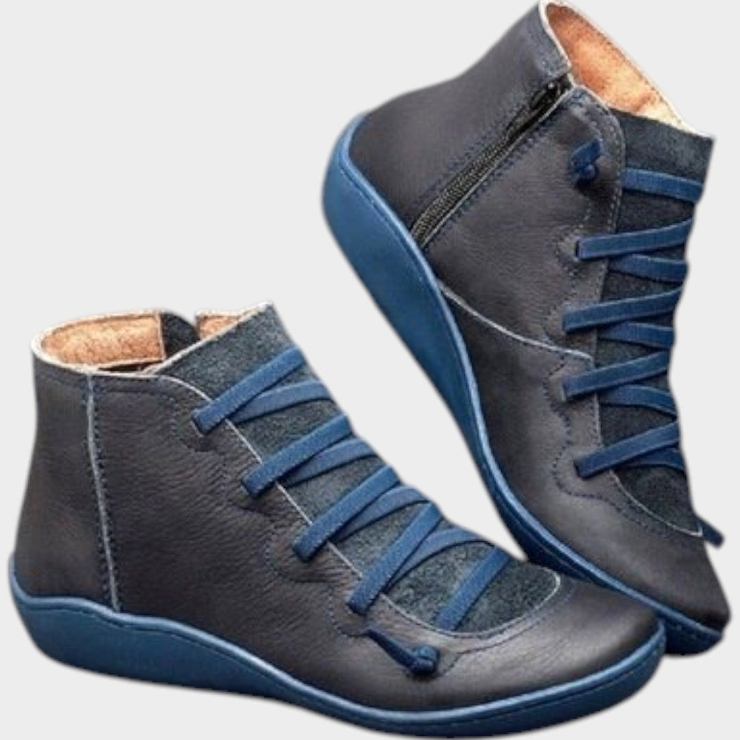Women's Leather Ankle Boots Waterproof Lace Up