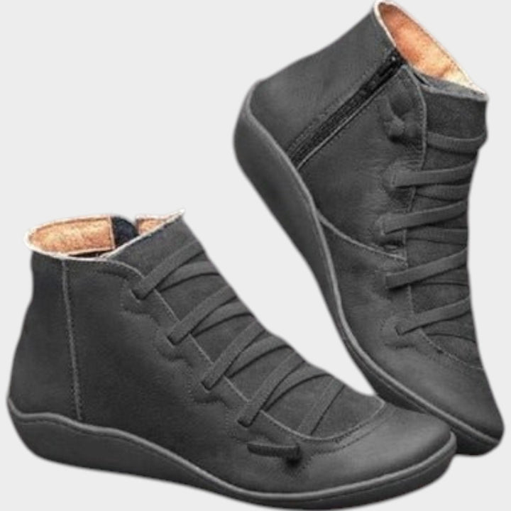 Women's Leather Ankle Boots Waterproof Lace Up