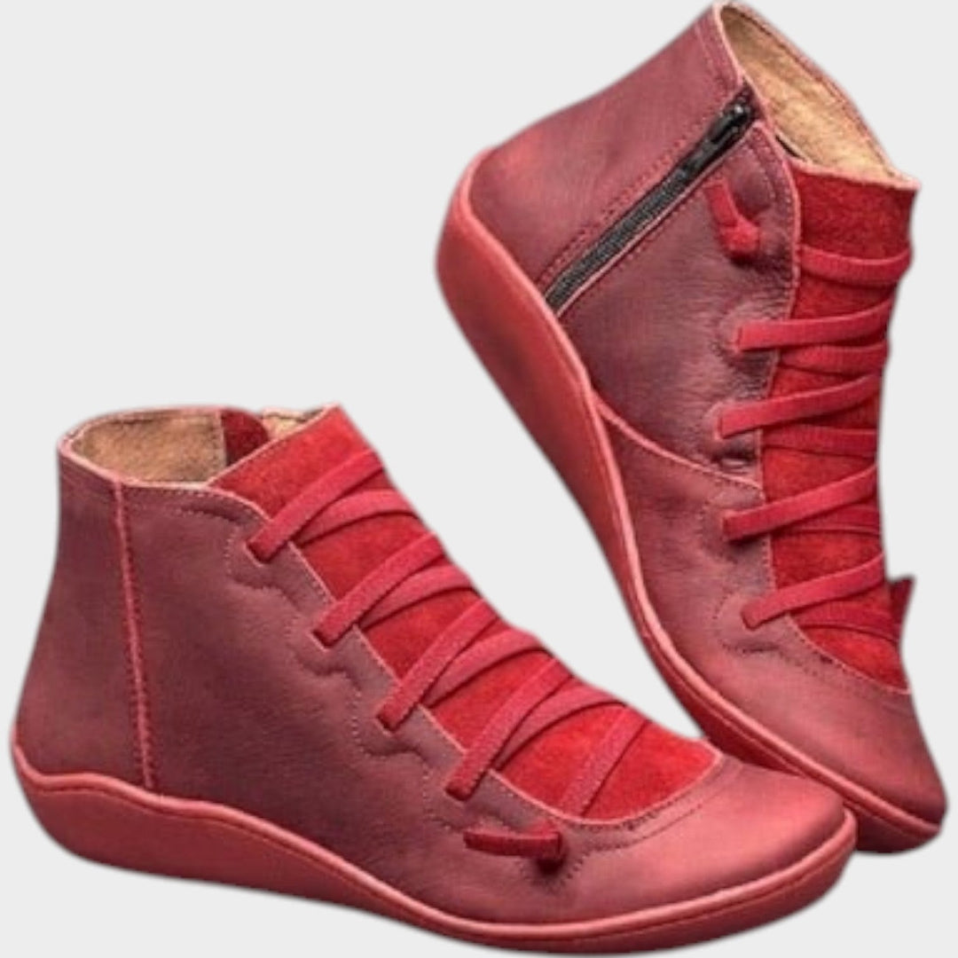 Women's Leather Ankle Boots Waterproof Lace Up