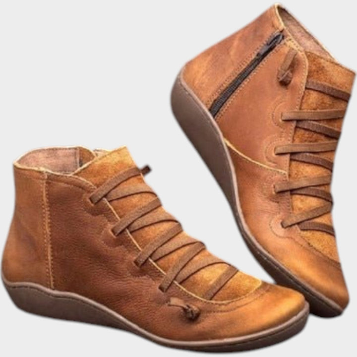 Women's Leather Ankle Boots Waterproof Lace Up