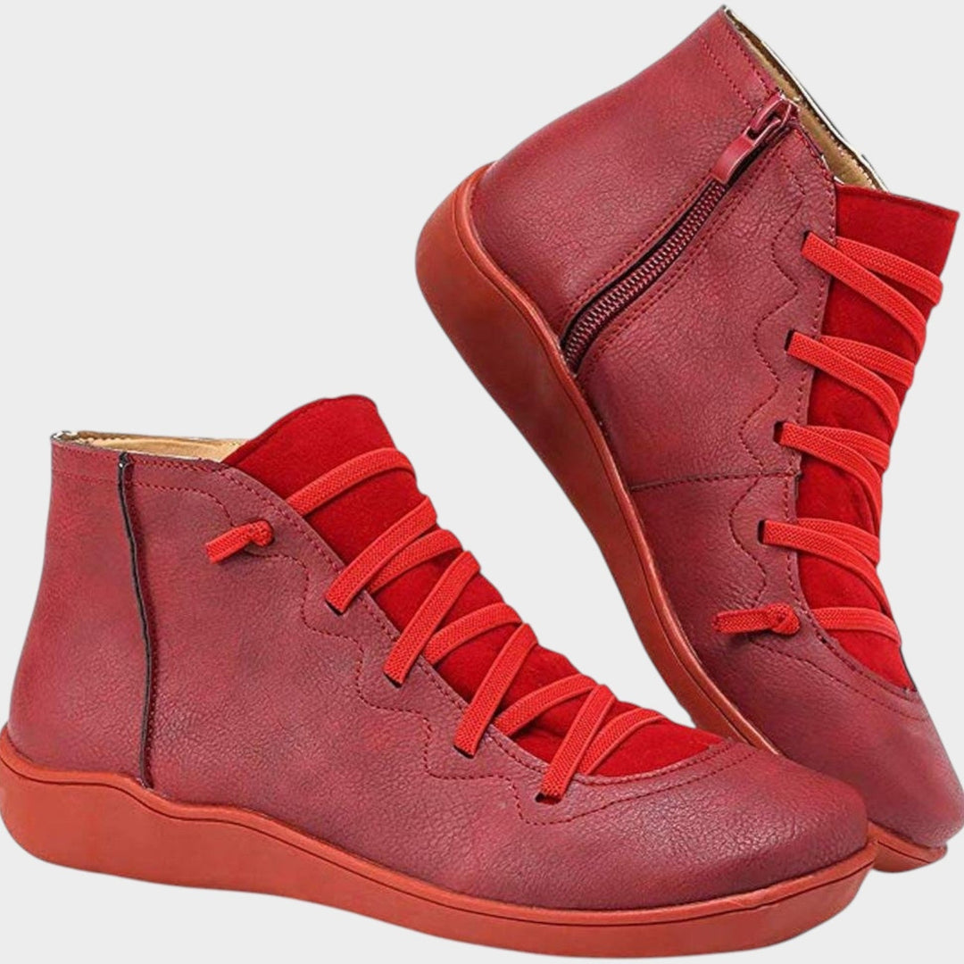 Women's Leather Ankle Boots Lace Up Casual Side Zip Closure