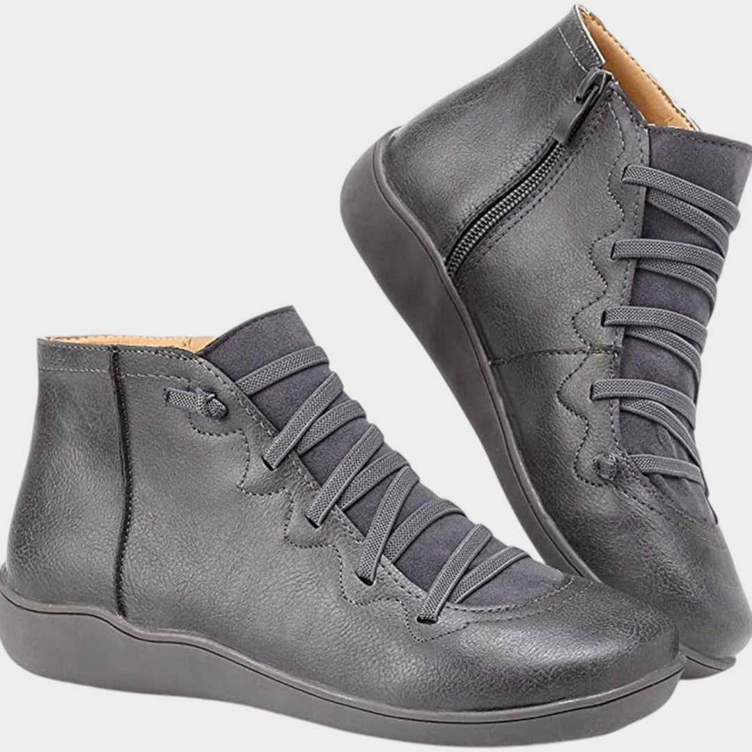 Women's Leather Ankle Boots Lace Up Casual Side Zip Closure