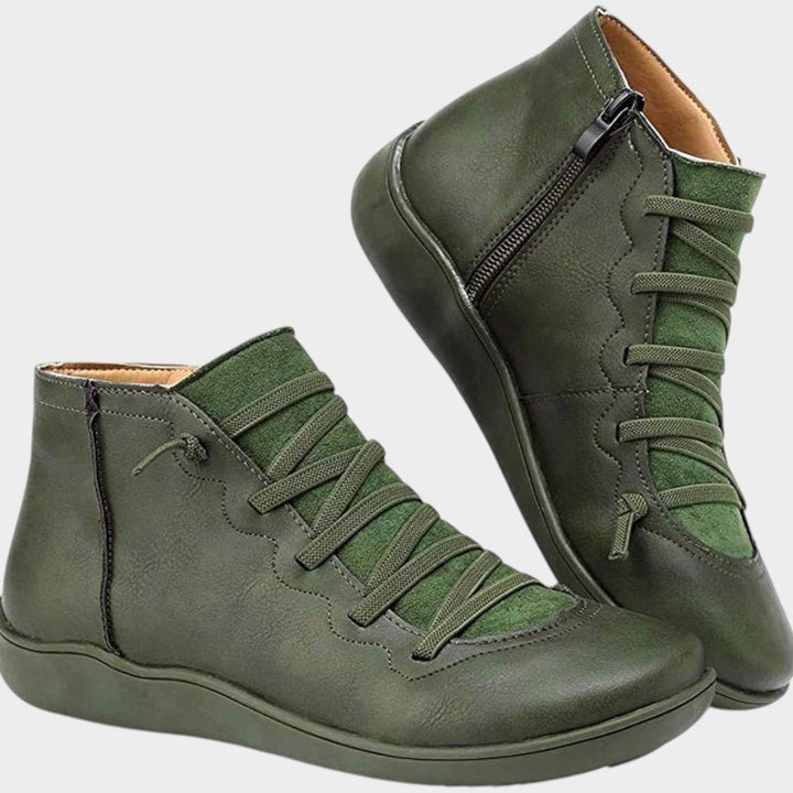 Women's Leather Ankle Boots Lace Up Casual Side Zip Closure