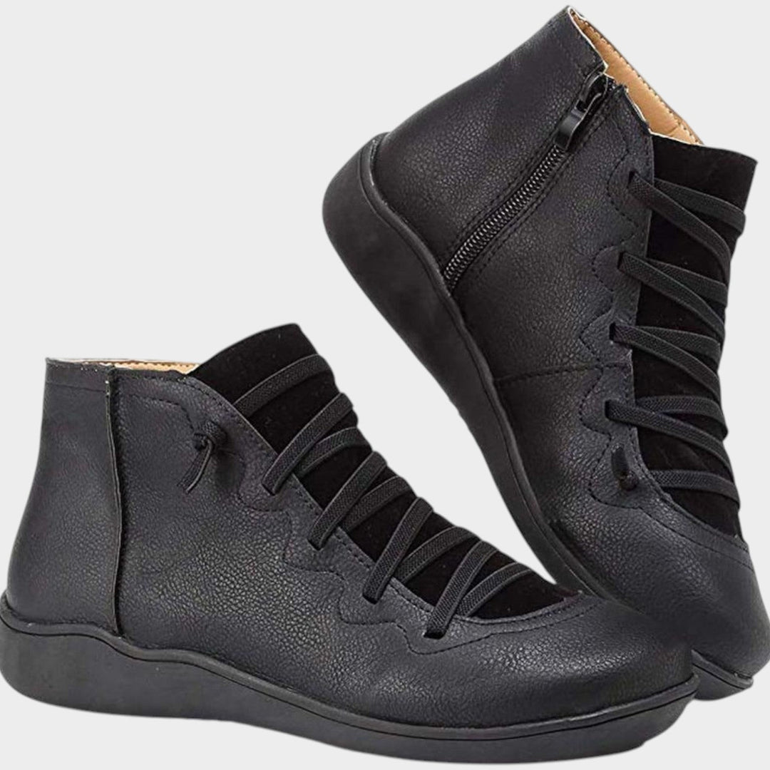 Women's Leather Ankle Boots Lace Up Casual Side Zip Closure