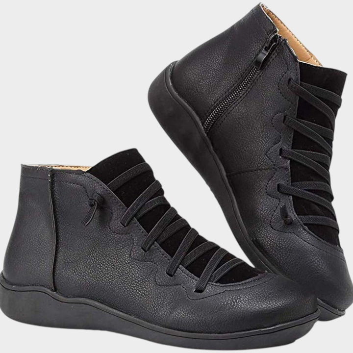 Women's Leather Ankle Boots Lace Up Casual Side Zip Closure
