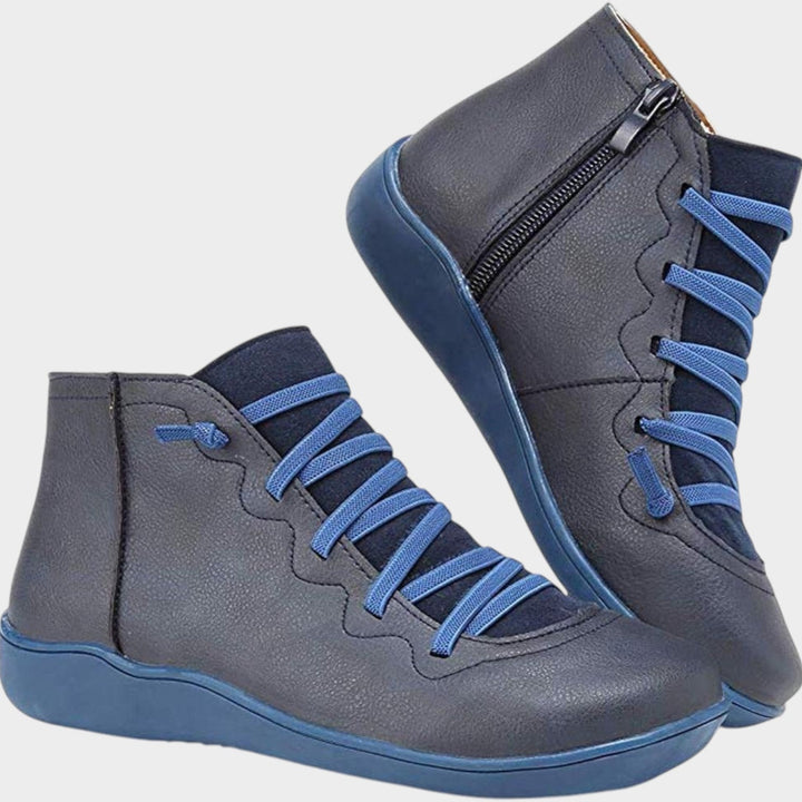 Women's Leather Ankle Boots Lace Up Casual Side Zip Closure