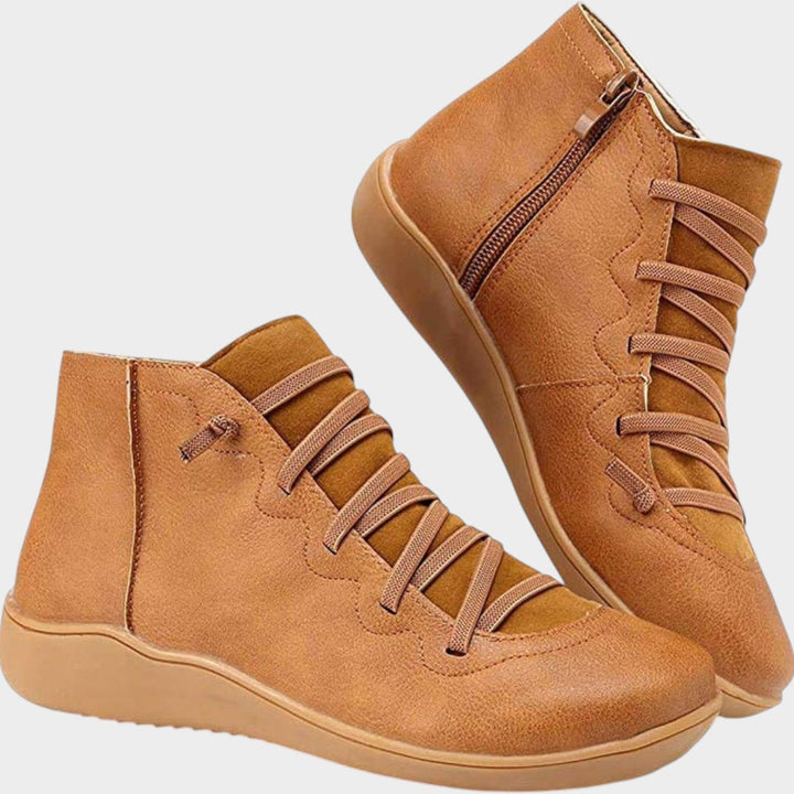 Women's Leather Ankle Boots Lace Up Casual Side Zip Closure