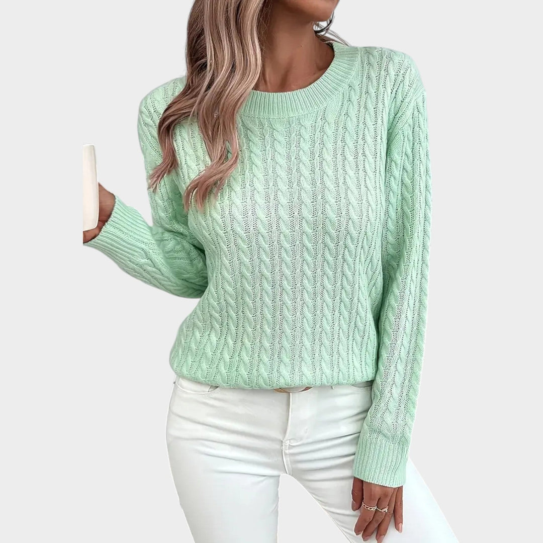 Cable Knit Crew Neck Long Sleeve Sweater